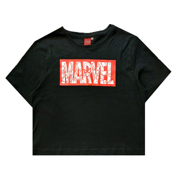 Playera Crop Top Para Mujer Diseño Unico  Y Original De Marvel Color Negro