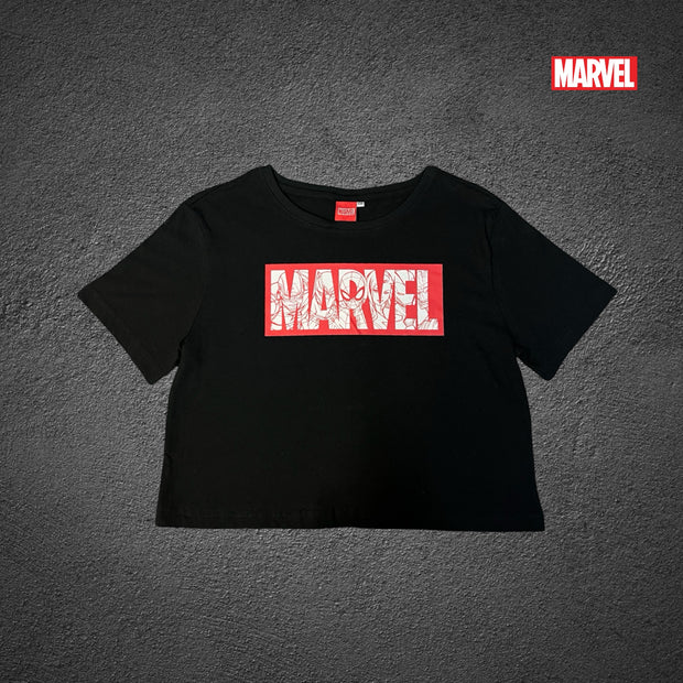 Playera Crop Top Para Mujer Diseño Unico  Y Original De Marvel Color Negro